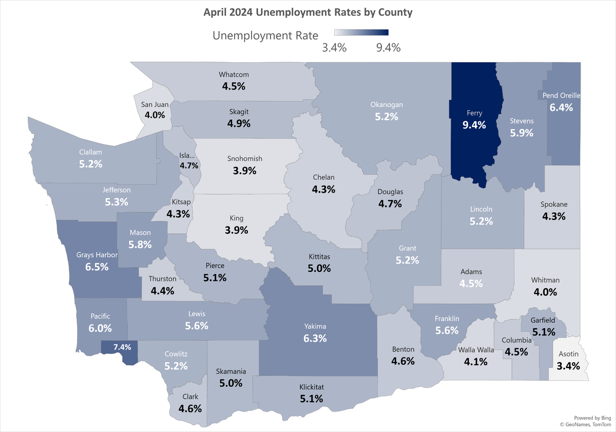 April 2024 Unemployment rates by county