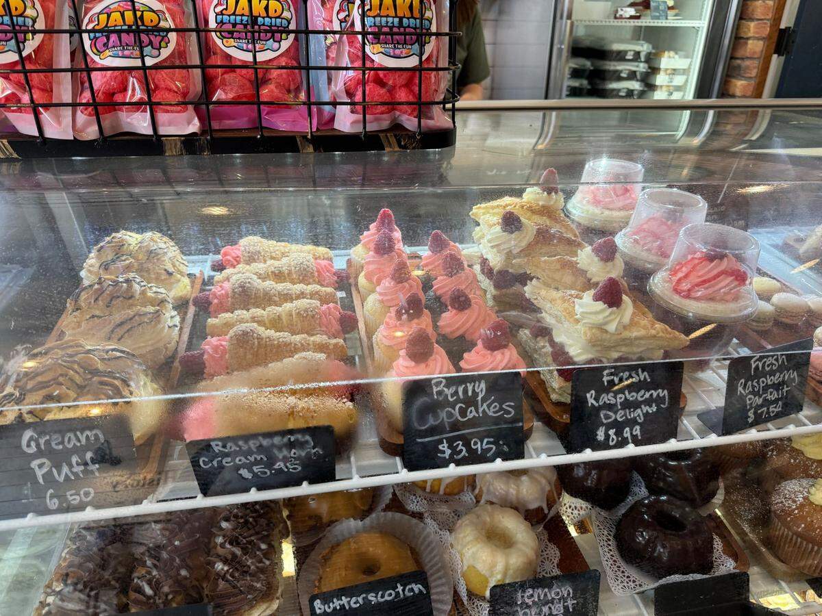 Raspberry desserts at Lynden Dutch Bakery at The Northwest Raspberry Festival in downtown Lynden, Wash. on Friday, July 19, 2024.