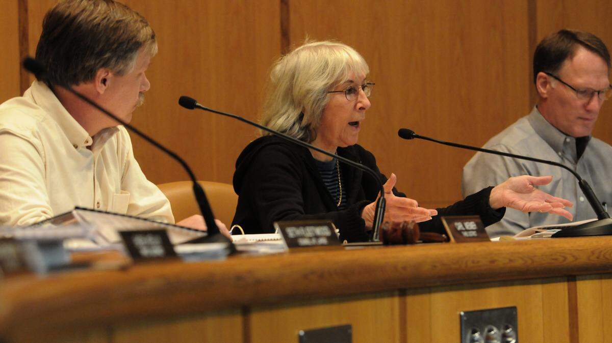 Whatcom County Council member Barbara Brenner, center, sits at the council dias at the Whatcom County Courthouse in 2008.