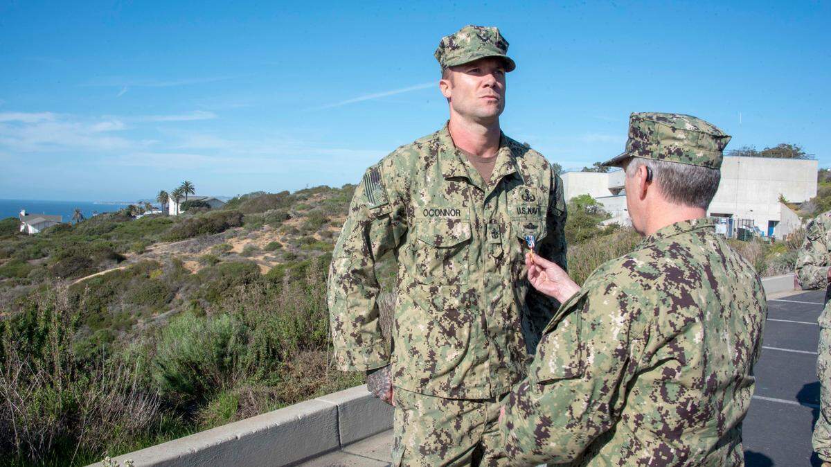 Former Bellingham resident and Navy Chief Matthew O’Connor is awarded a Silver Star on Feb. 13 at Naval Base Point Loma in San Diego, California, for saving two people during a firefight in April 2019. The Silver Star is the third-highest military combat decoration that can be awarded to a member of the U.S. Armed Forces.