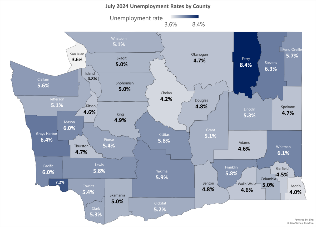 July 2024 Unemployment rates by county