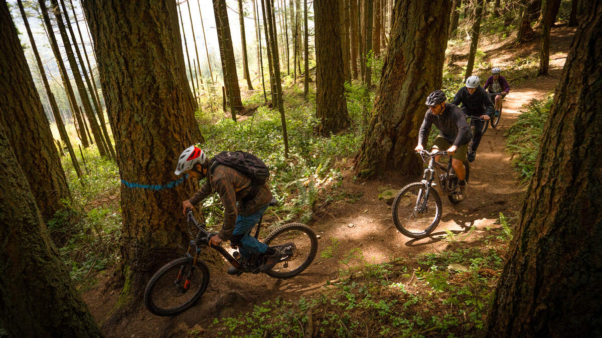 A group of bikers navigates a Galbraith Mountain trail in 2022 near Bellingham. Travel outlet Matador Network named Bellingham its top solo travel destination in the U.S. for adventure seekers.