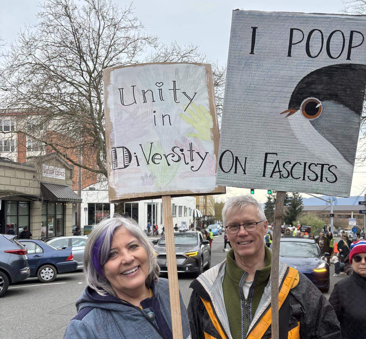 Krista and Scott Morrow at Bellingham’s No Kings rally March 28, 2026.