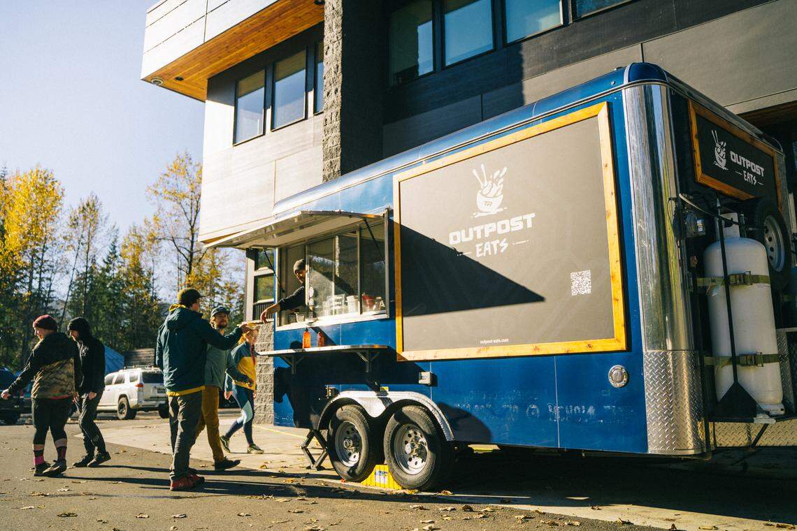 Outpost Eats food truck parked outside the Transition Bicycle Company on Friday, Jan. 27, in Bellingham.
