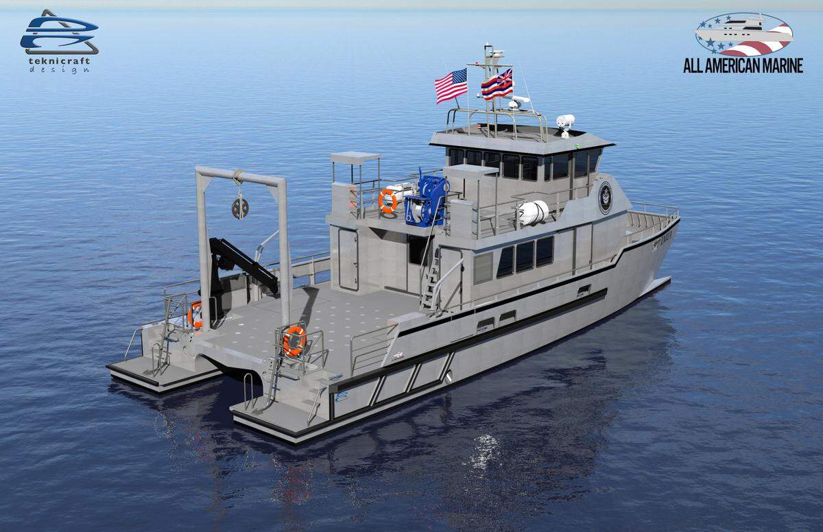 Bellingham shipbuilding company All American Marine announced Tuesday, Oct. 18, that it has been awarded a contract to build the specialized research vessel for the University of Hawaii at Manoa. A Teknicraft rendering of a marine research vessel shows what the back of the ship is expected to look like once completed.