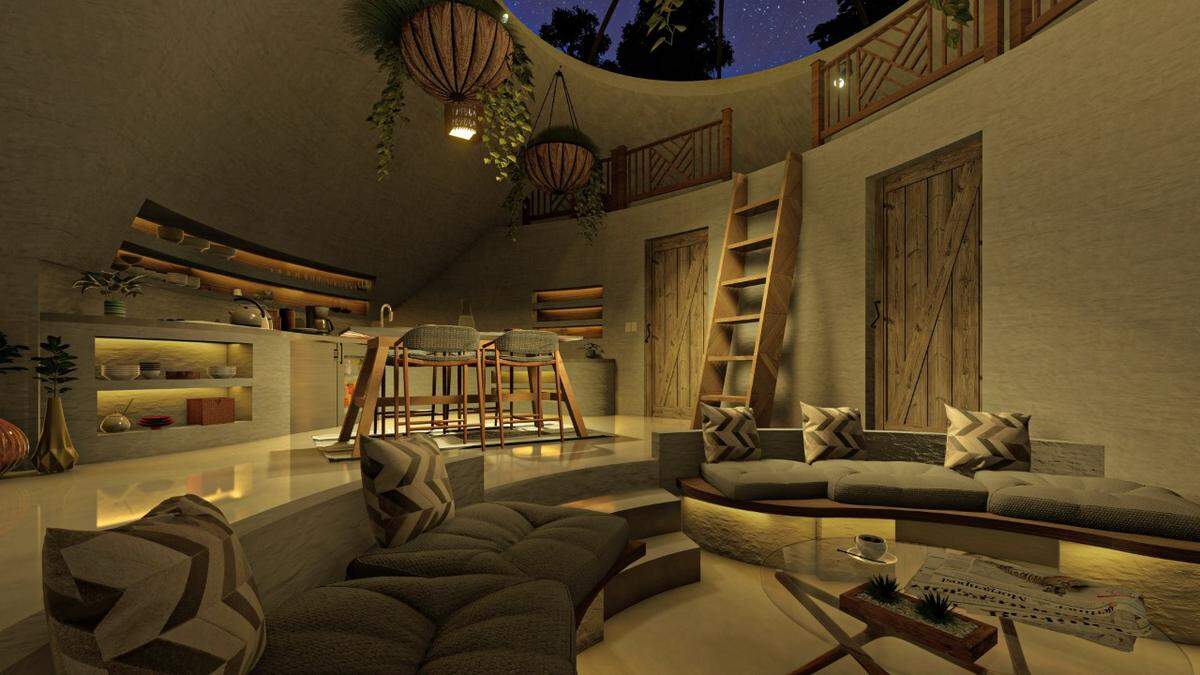 A rendering shows the interior of a private dome planned for Oculis Lodge vacation rentals in Glacier, Wash. The project was expected to be complete by early 2024 but has hit significant development delays.