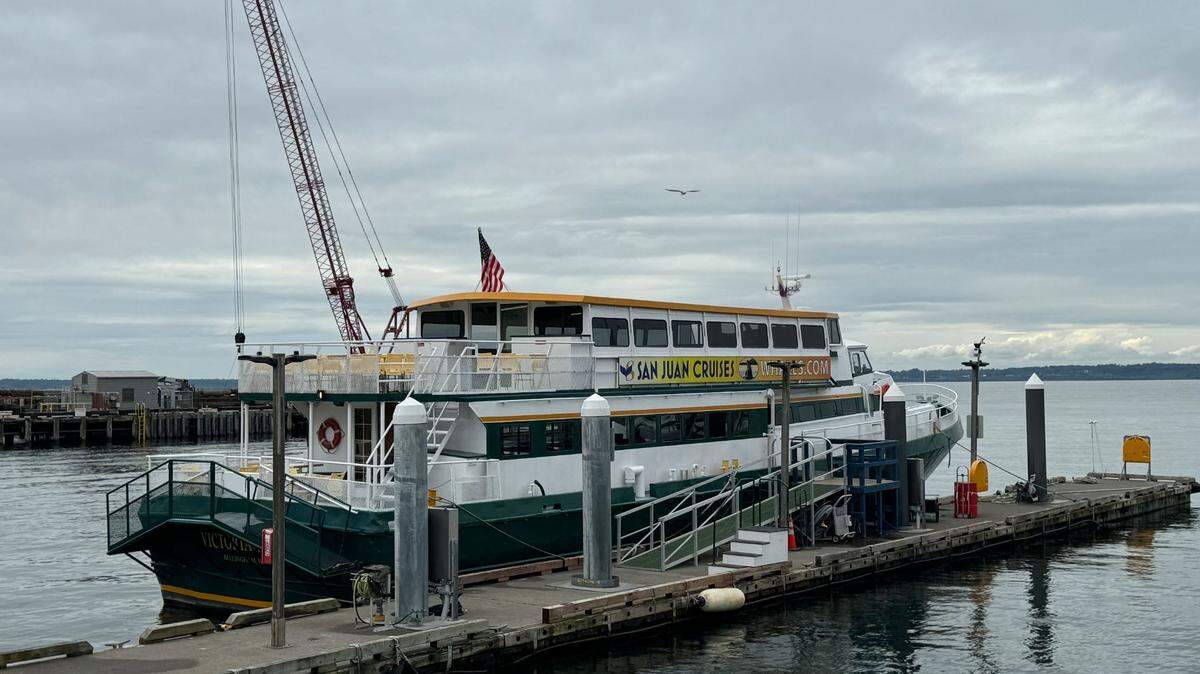 The Victoria Star prepares for a 2024 Whatcom Museum History Sunset Cruise at the Bellingham Ferry Terminal.