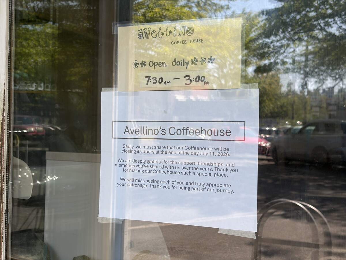 A sign posted on the front door of Avellino Coffeehouse at 1329 Railroad Ave. announces the business closed July 11.