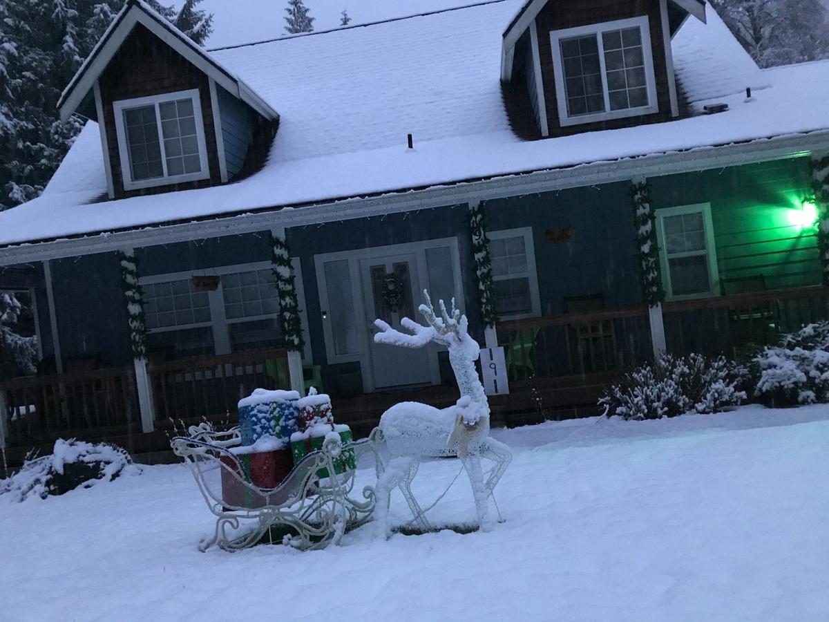 Snow falls on Christmas decorations in the Sudden Valley area east of Bellingham on Christmas morning, 2021. About an inch of snow fell, enough for the National Weather Service to call it an official white Christmas.