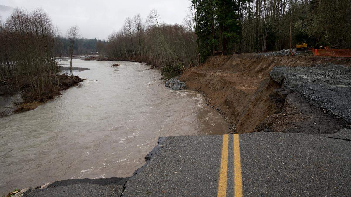 North Fork Road was washed away by the Nooksack River during November 2021 flooding in Whatcom County.