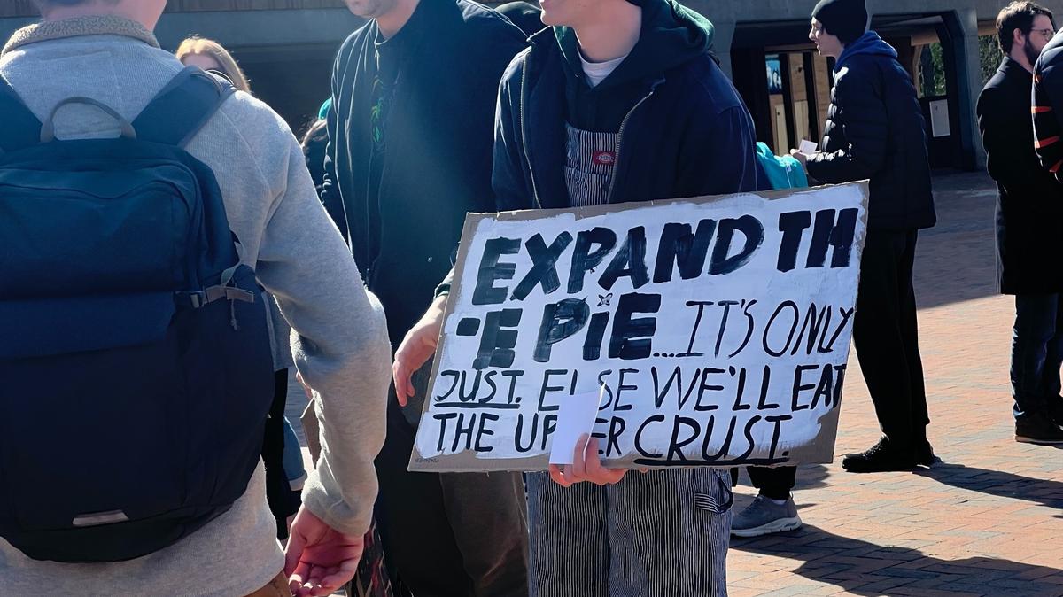 Students and workers from several unions at Western Washington University rallied on March 14 in Red Square.