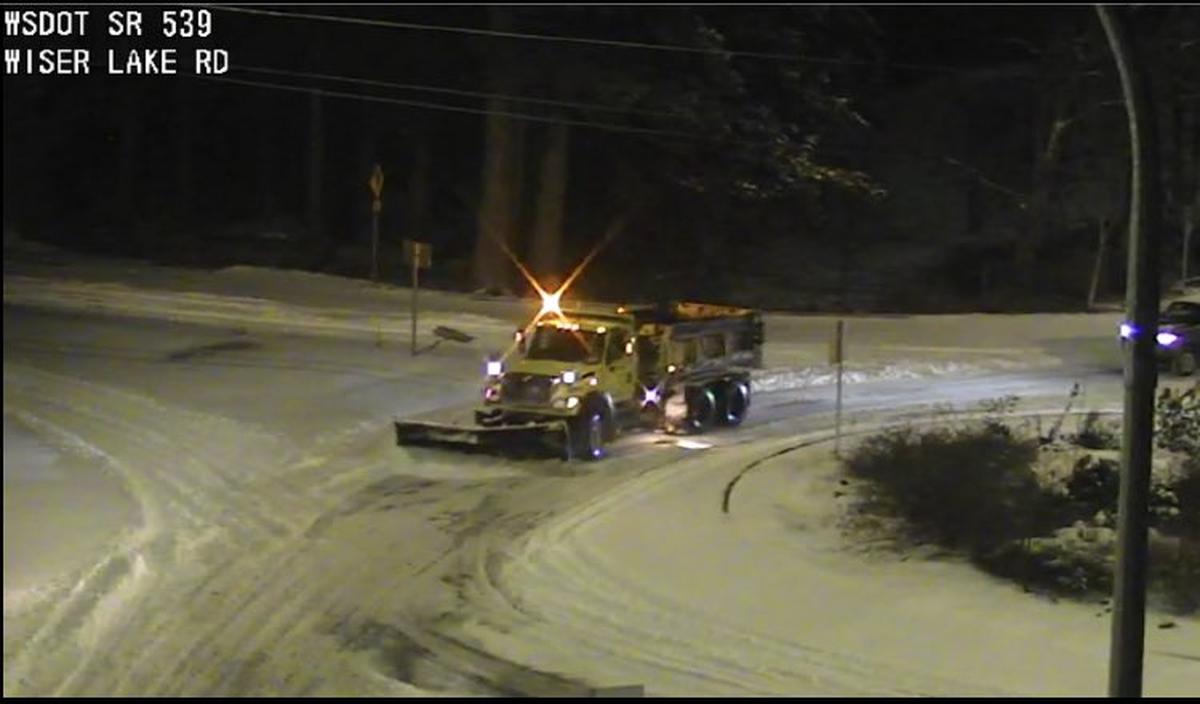 Washington State Department of Transportation road camera captured a snowplow in service early Thursday, Jan. 6, on the Guide Meridian at Wiser Lake Road in Whatcom County.