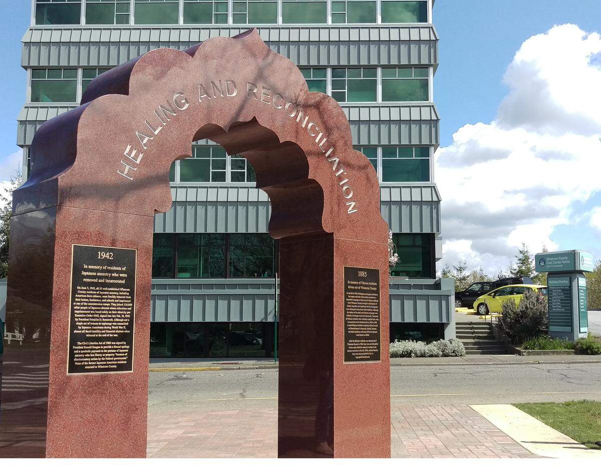 The Arch of Healing and Reconciliation was installed in April 2018 at Lottie and North Commercial streets, behind the Bellingham Public Library and across from City Hall. The granite monument honors the sacrifices and contributions of Whatcom County’s immigrants.