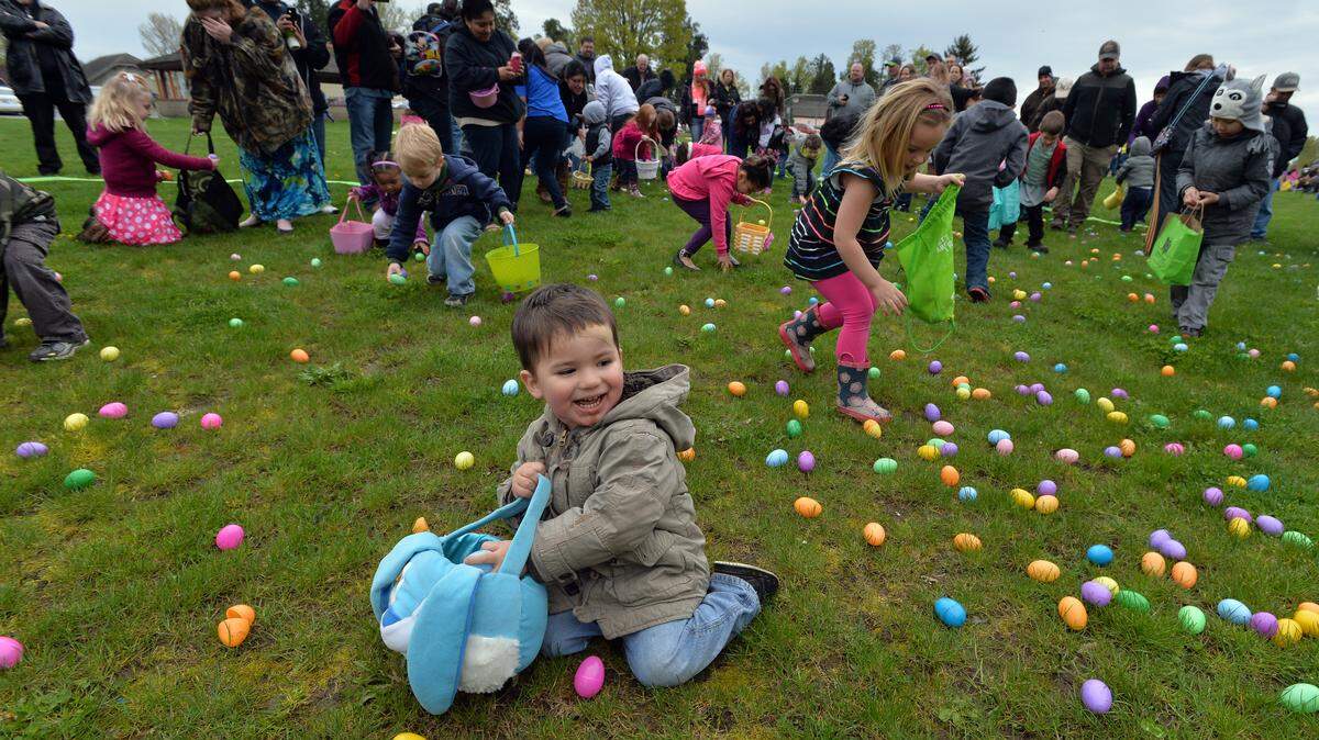 Easter egg hunts, Easter services, brunches and other events in Bellingham and Whatcom County, at local restaurants, breweries and farms. Kids grab candy filled eggs at The Great Community Easter Egg Hunt at Pioneer Park in 2014 in Ferndale.