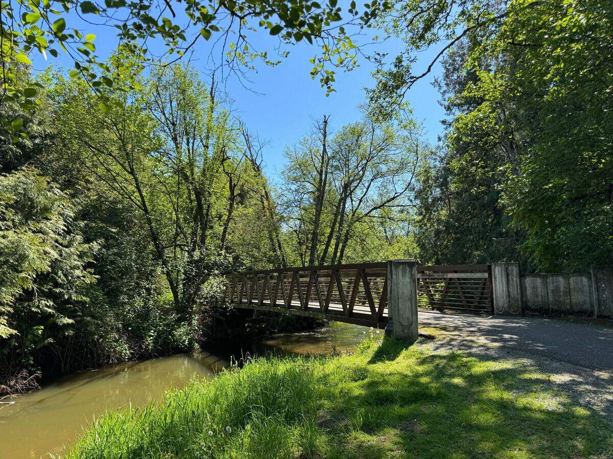 A bridge over Fish Trap creek on the Jim Kaemingk Sr. Trail on Thursday, May 2, 2024 at 503 Brookfield Ct. in Lynden, Wash.