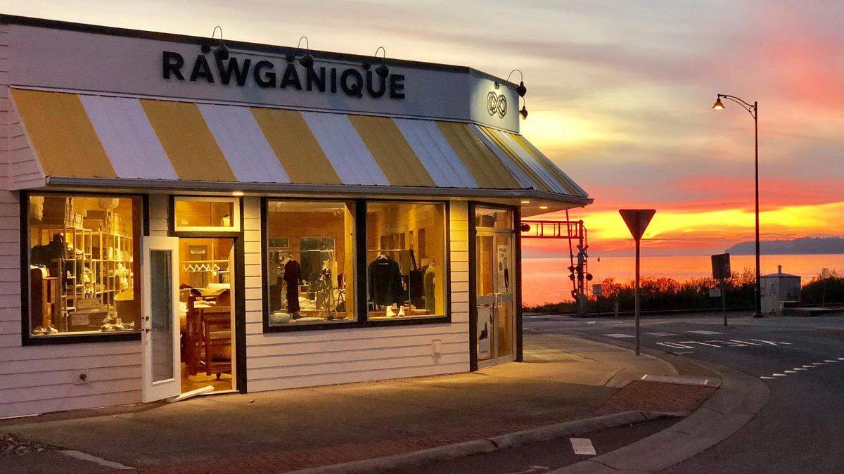 A sunset view of the new organic clothing store and cafe Rawganique in Blaine, taken earlier this month. The store and cafe is on Peace Portal Drive and will have a grand opening celebration on Sept. 28.