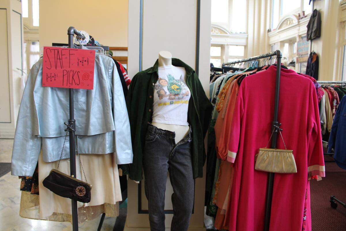 Clothing for sale at Worn Again Thrift in Bellingham. 