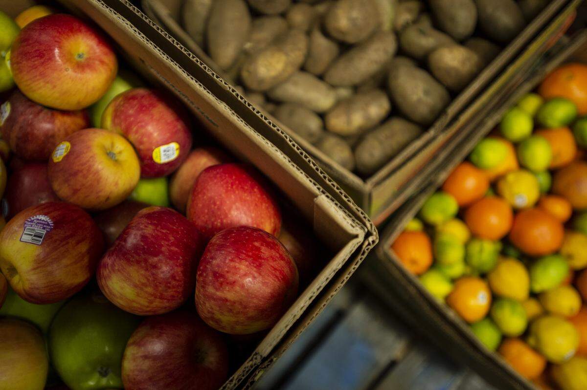 Assorted fruits and vegetables at the Bellingham Food Bank in 2019.