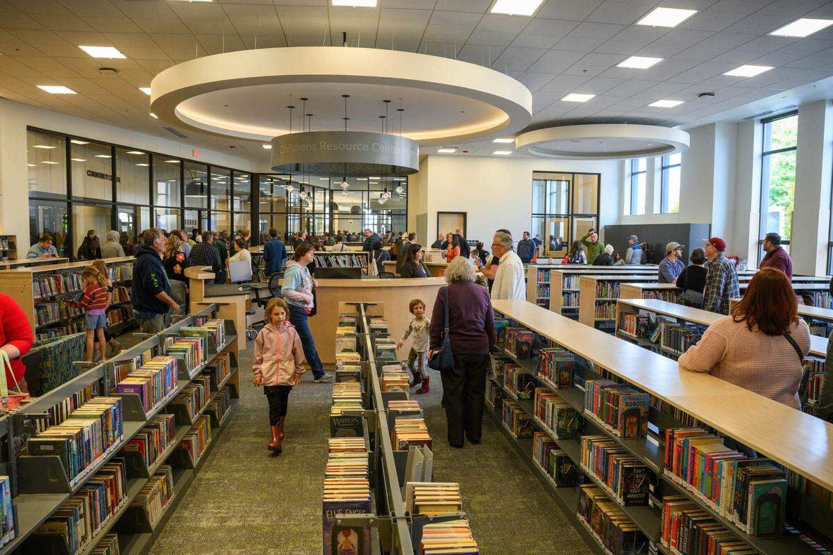 Community members tour the new Mount Vernon Library Commons on Saturday, September 28, 2024, in Mount Vernon, Wash.