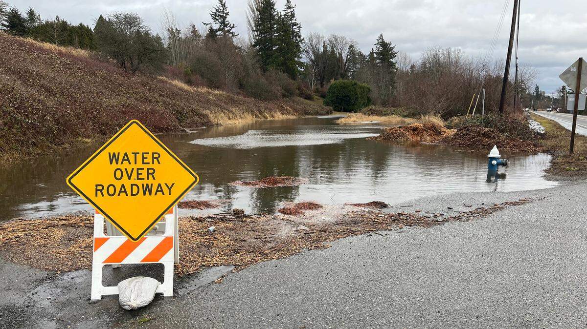 Streets near Blaine flooded after high tides and a storm surge collided over Whatcom County in 2022.