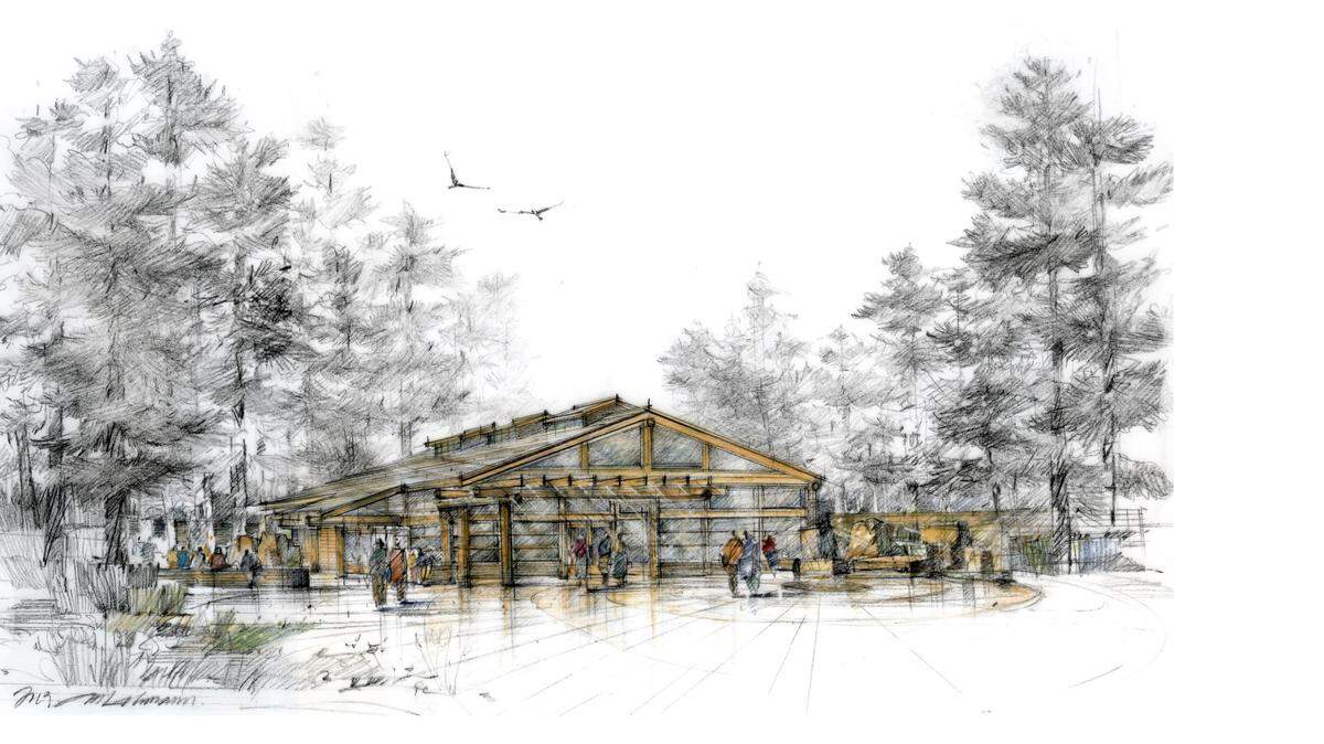 An architectural drawing from Jones and Jones architects of Seattle shows the Coast Salish longhouse planned for the base of Sehome Hill Arboretum near Bill McDonald Parkway in Bellingham, Wash.