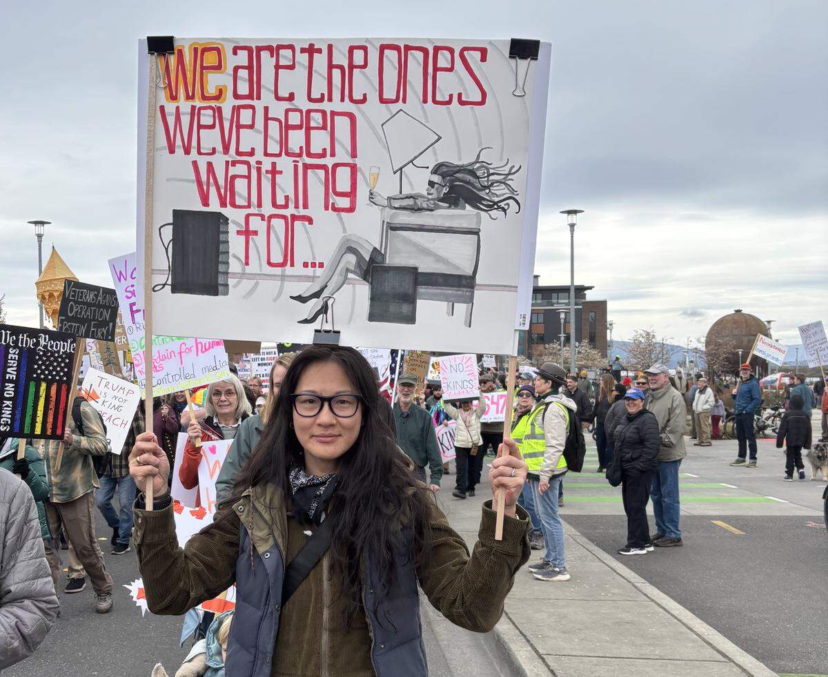 Stephanie Volckmann at Bellingham’s No Kings rally March 28, 2026.
