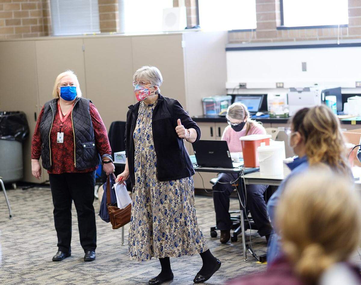 Nearly 400 people received the Johnson & Johnson COVID-19 vaccine at the Community Vaccination Center at Bellingham Technical College on Saturday, March 13, in Bellingham.