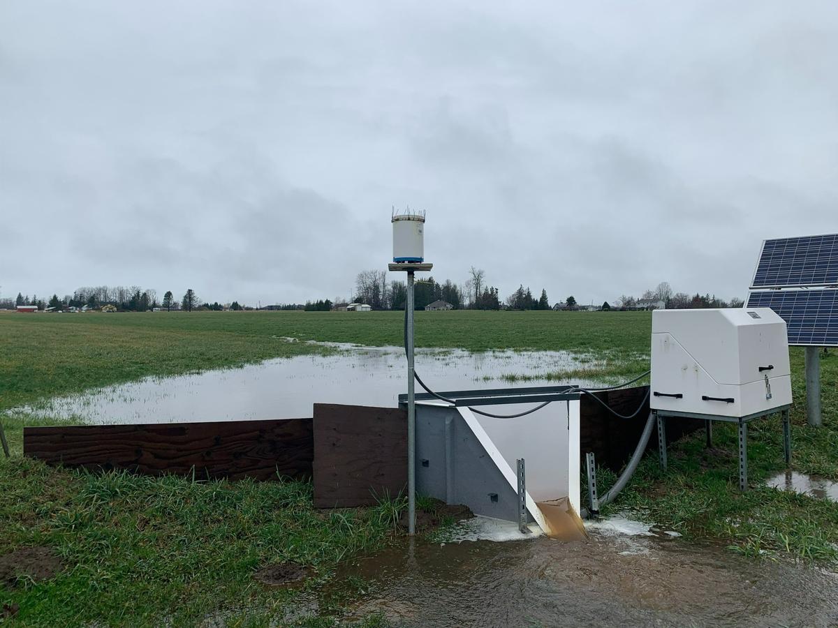 A solar-powered monitoring station measures field runoff and collects samples at Western Waves dairy farm in Ferndale on Dec. 19, 2019.