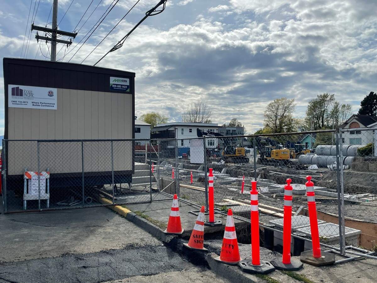 Construction is underway Monday, May 9, for a four-story apartment that will have 127 units at 1815 C St. in Bellingham.