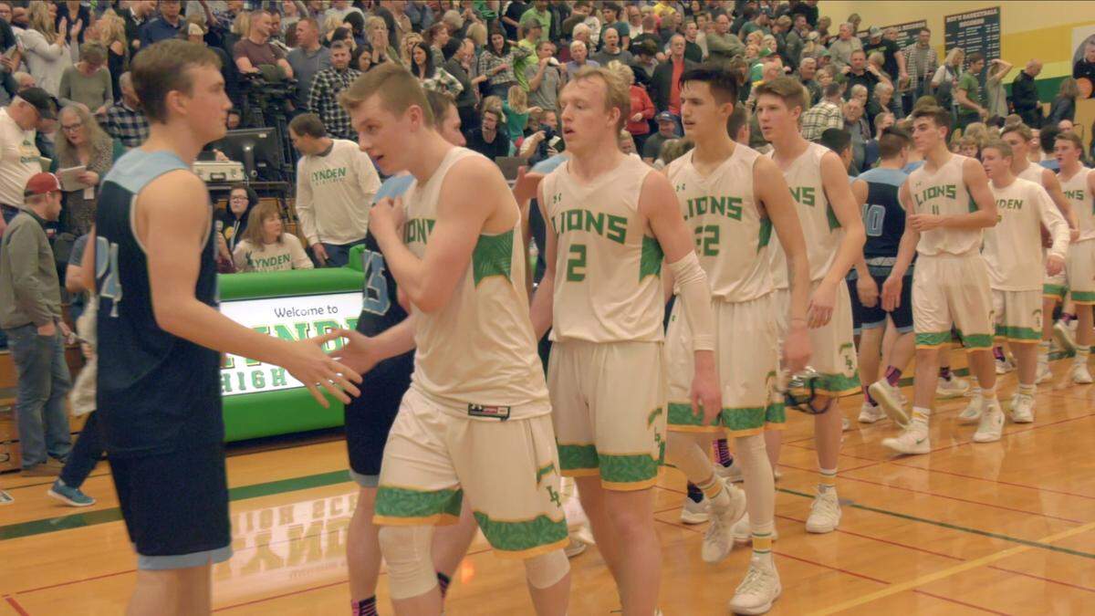 Lynden and Lynden Christian players shake hands after the rivalry game at Lynden High School on Jan. 25. Lynden Christian took home the victory, beating Lynden 75-57.