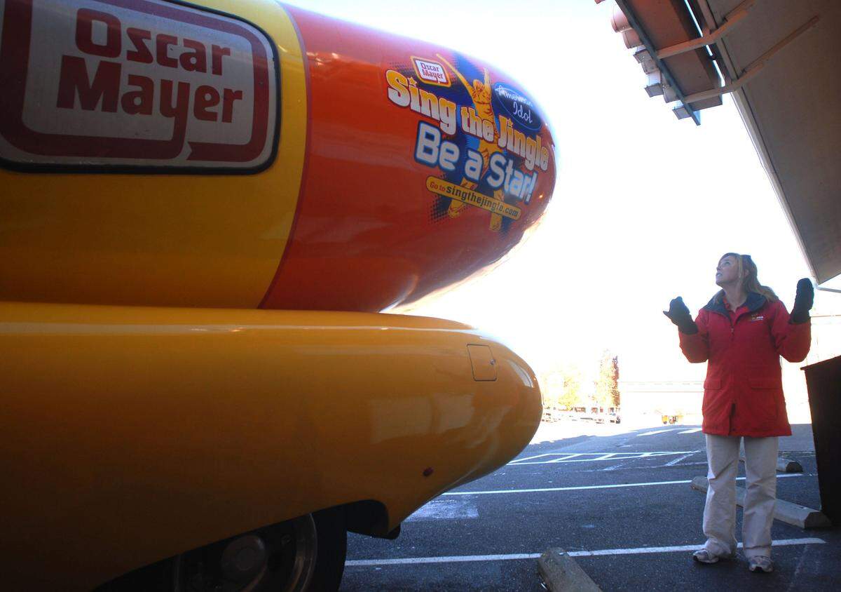 Caylen Goudie helps park one of the famous Oscar Mayer Wienermobiles during its’ visit to the Haggen Fairhaven Market in 2007. The first Wienermoblie was built in 1936.