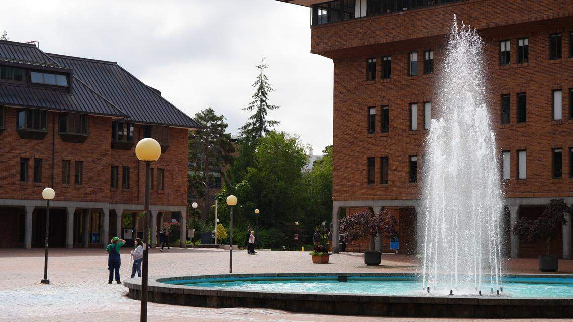 Red Square fountain at Western Washington University in Bellingham.