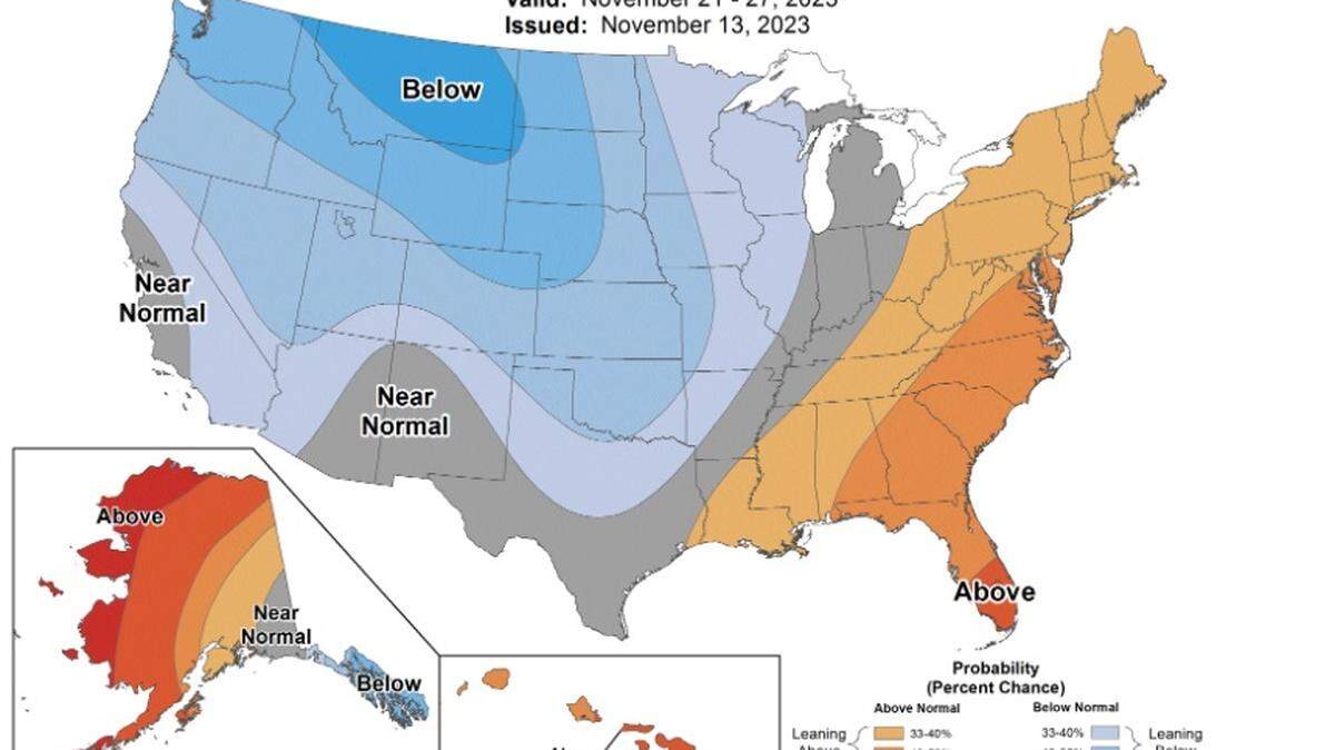According to the latest forecast from NOAA’s Climate Prediction Center, temperatures in Whatcom County are likely to be colder than normal for the next two weeks.