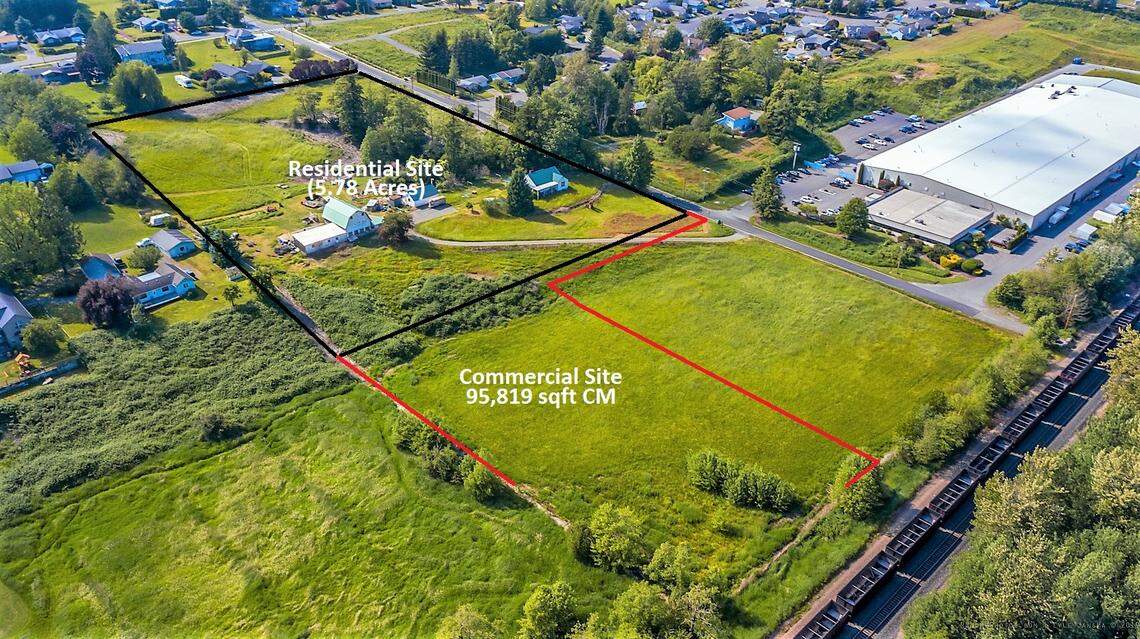An undated aerial photo shows the site planned for Thornton Village, a 46-home affordable housing neighborhood in Ferndale, Wash. Construction is expected to begin on the project in late 2027.