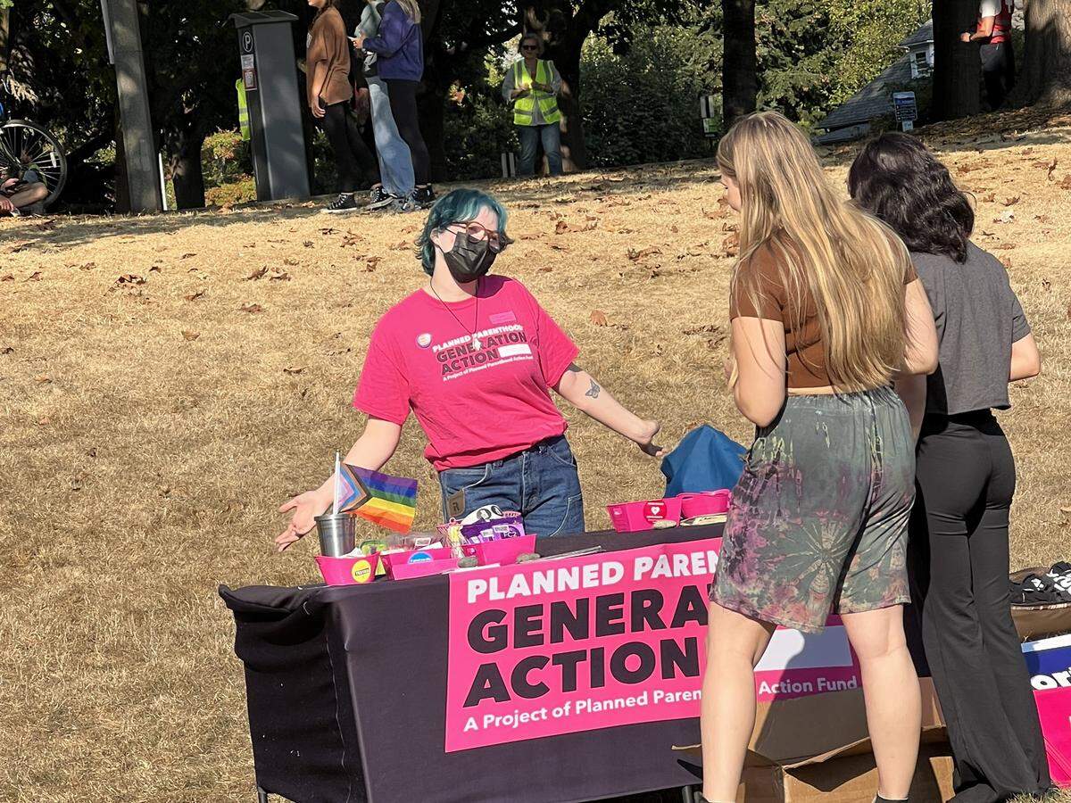 Planned Parenthood was one of the organizations represented at an event held by Indivisible Bellingham that coincided with the Women’s March for reproductive rights Saturday, Oct. 8, in front of City Hall.