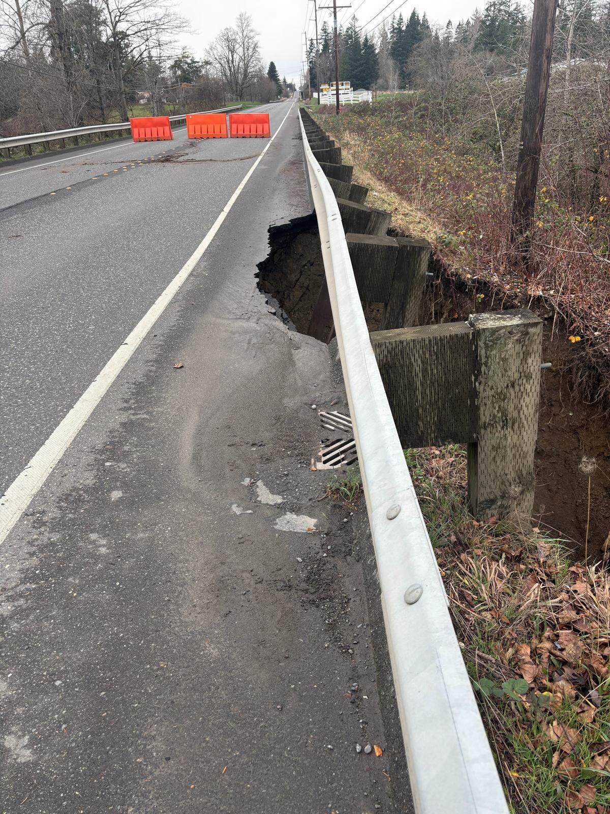 Damage to Hannegan Road north of Bakerview Road.