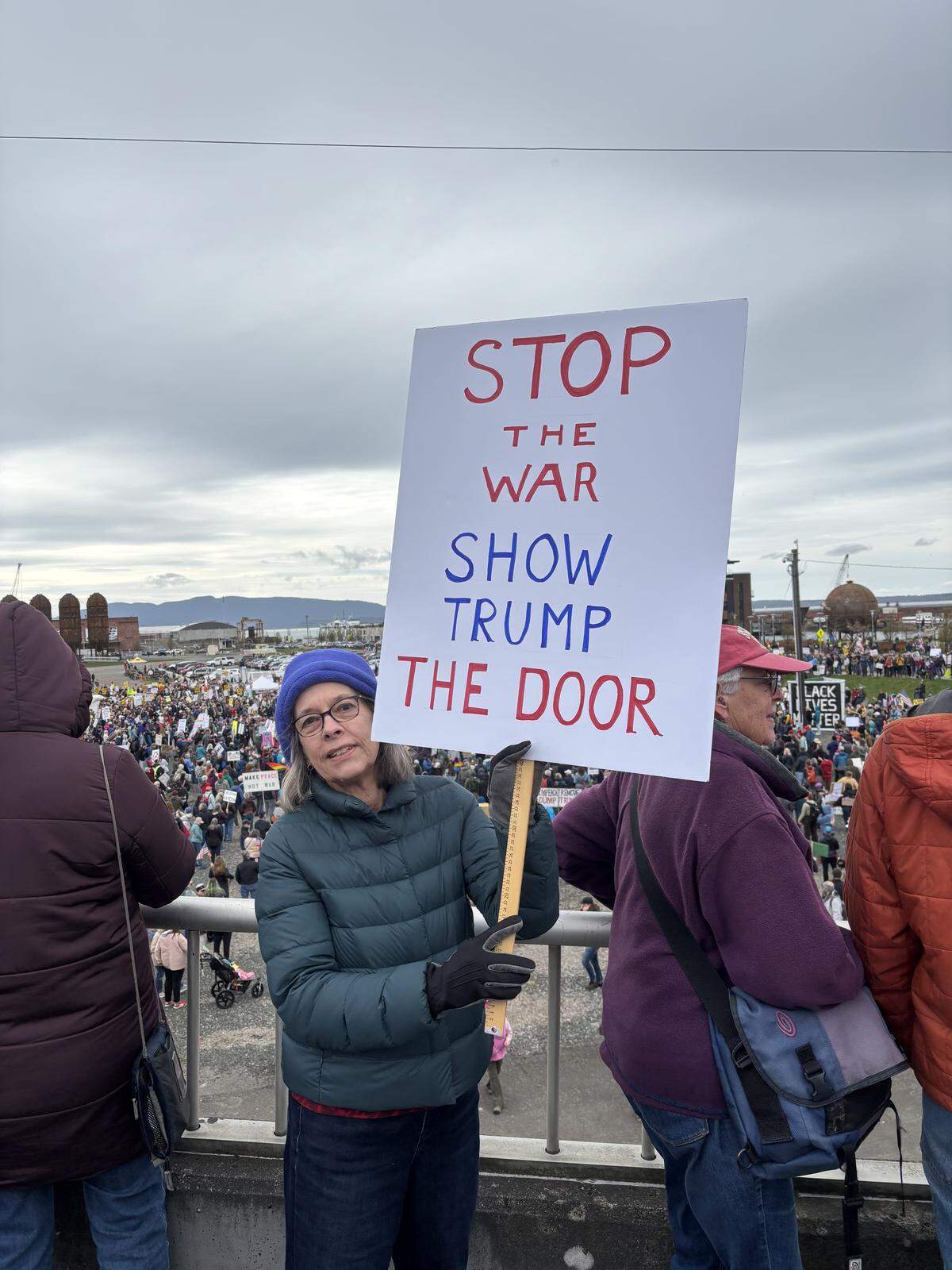 Pam Helmick at Bellingham’s No Kings rally March 28, 2026.