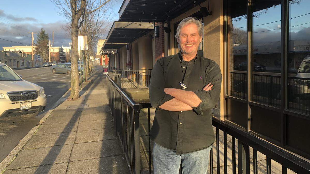 Bradley Kuykendall takes a break from remodeling work at 902 N. State St. on Jan. 23. Kuykendall is planning to officially open the Frank-n-Stein Pub on Feb. 1.