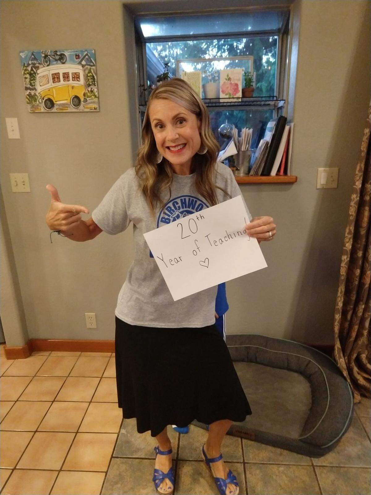 Birchwood Elementary School first grade teacher Erin Eckley, before the pandemic. She said she had 17 students on a Zoom session and that “It was so amazing to see their expressions and to just see how much they need each other.”