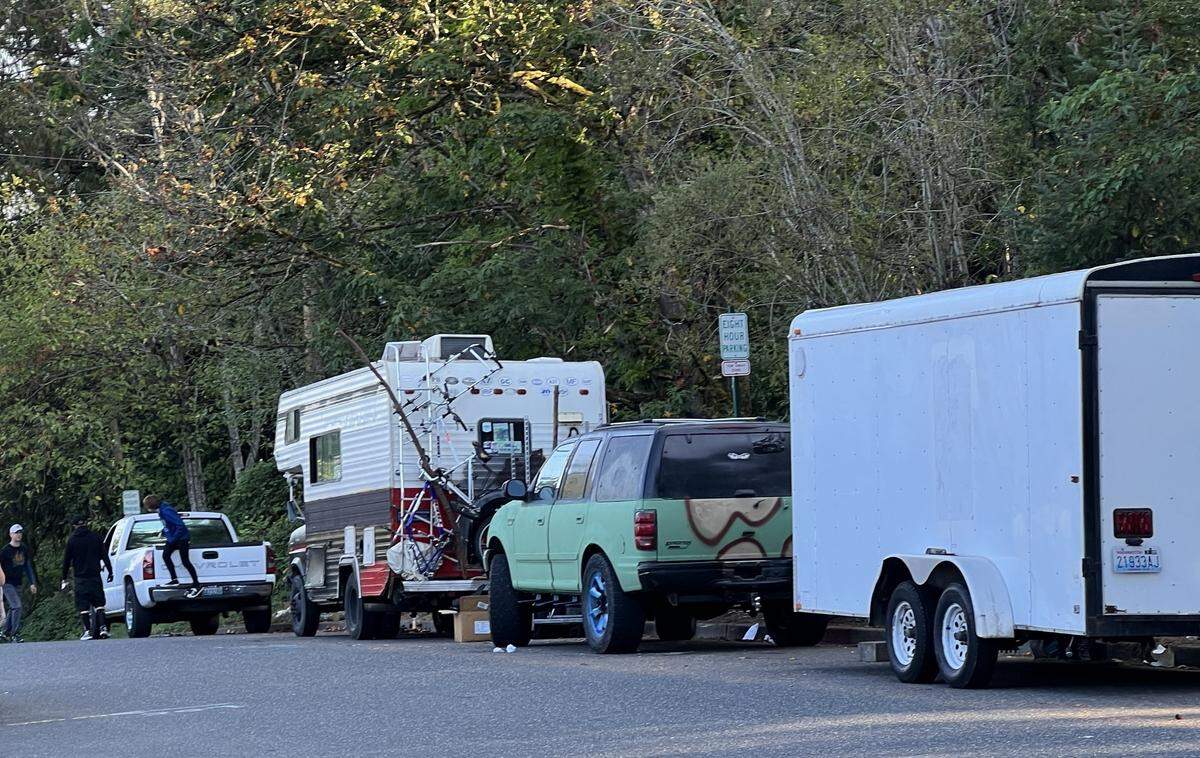 Cars, trailers and RVs line Moore Street on Tuesday, Sept. 5, 2023.