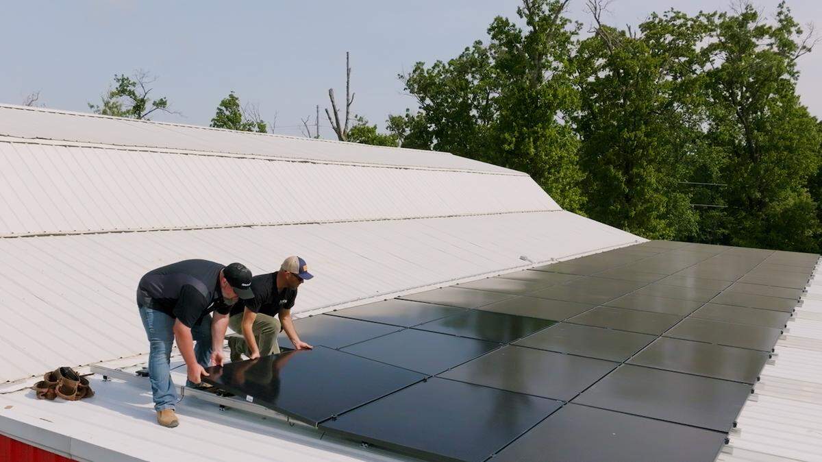 Barron Heating AC Electrical and Plumbing completing a solar panel project at Dave and Jenny Marrs’ home, the hosts of HGTV’s “Fixer to Fabulous” television series.