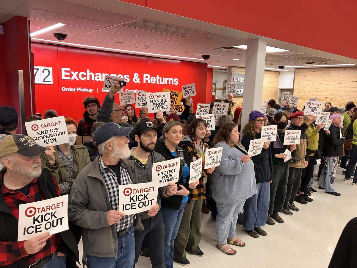 More than 50 community members gathered at Target on Saturday in Bellingham as part of a national call to protest the corporation’s “cooperation” with U.S. Immigration and Customs Enforcement (ICE).
