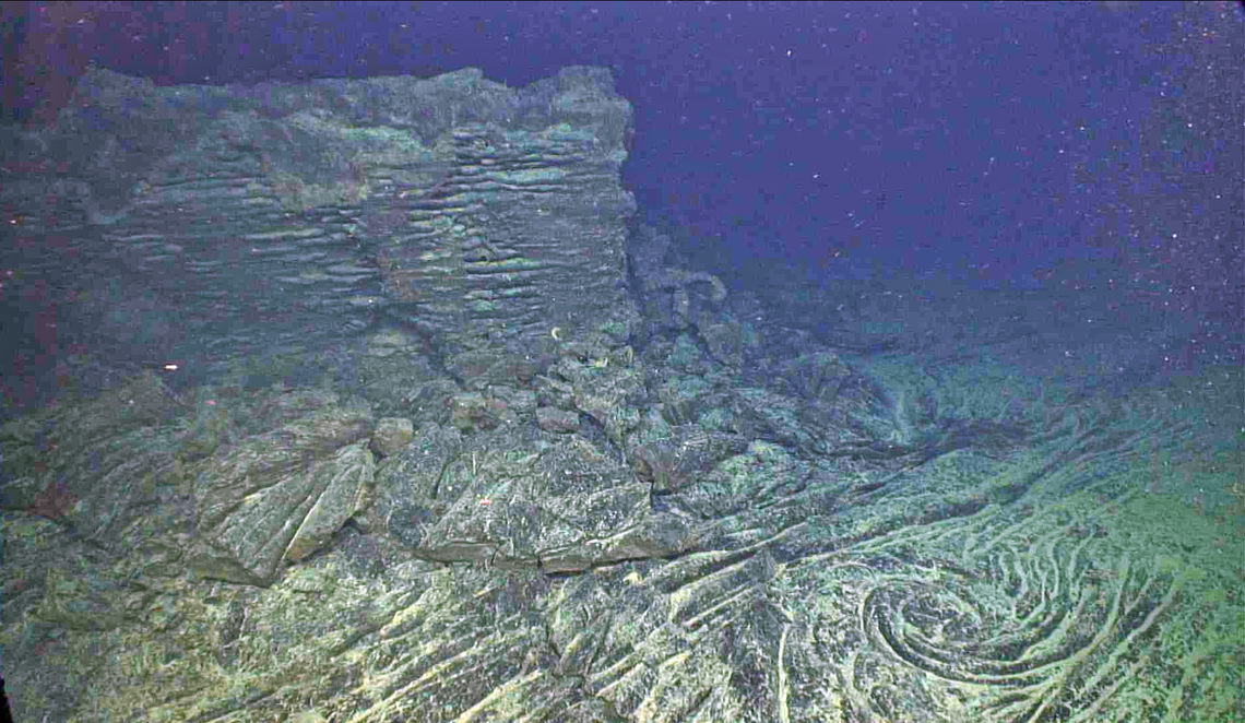 A fossilized whirl in a lava lake that was active during the April 2011 eruption of the Axial Seamount.