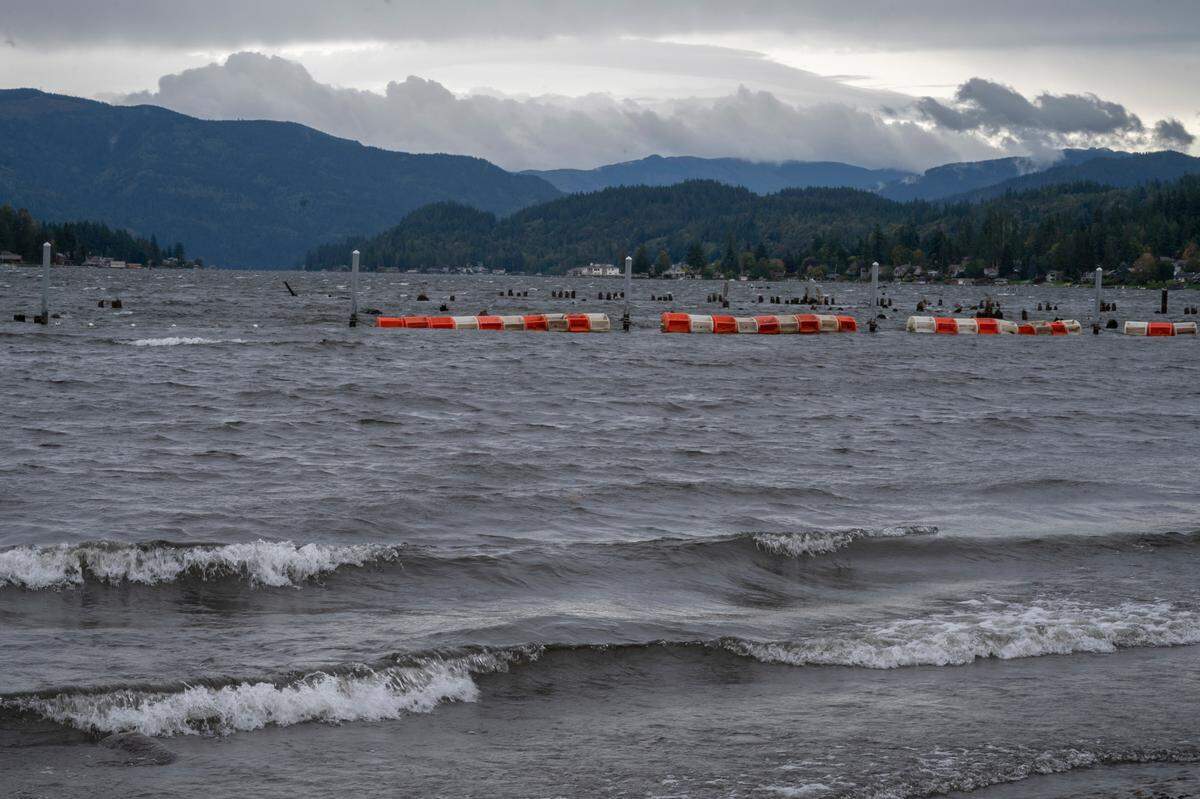 Small waves form during a windstorm at Lake Whatcom on Oct. 5 in Bellingham, Wash. A storm is forecast to Western Washington this weekend, bringing gusty winds and snow to parts Whatcom County.