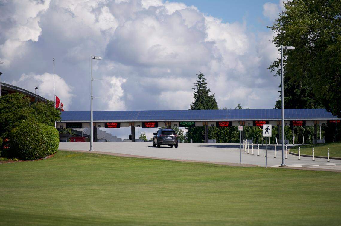 A car approaches the Canadian Border Services Agency Pacific Highway Port of Entry near Blaine on June 9. The U.S. Department of Homeland Security announced Wednesday, July 21, that it will extend its temporary restriction on non-essential travel from Canada until Aug. 21.