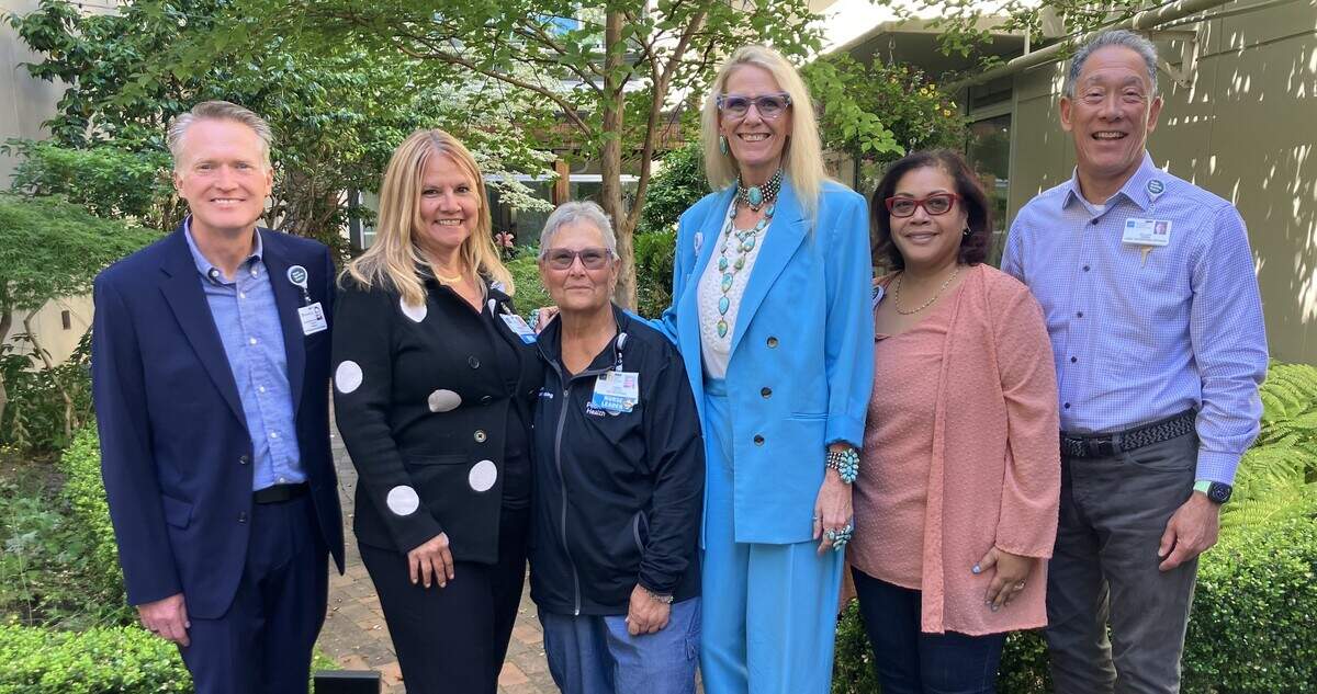 St. Joseph Medical Center Director of Nursing Terry Carter (center left) poses for a photo with members of the PeaceHealth executive team recently in Bellingham. From left: CEO Charles Prosper, Chief Nursing Officer Roseanna Bell, Nursing Director Terry Carter, Chief Financial Officer Krista Touros, Senior Director of Nursing Keila Torres and Chief Operating Officer Elliot Kuida.