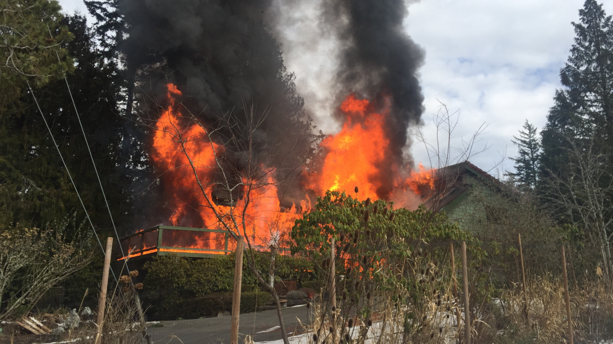 Flames from a home on Vining Street in Bellingham Sunday.