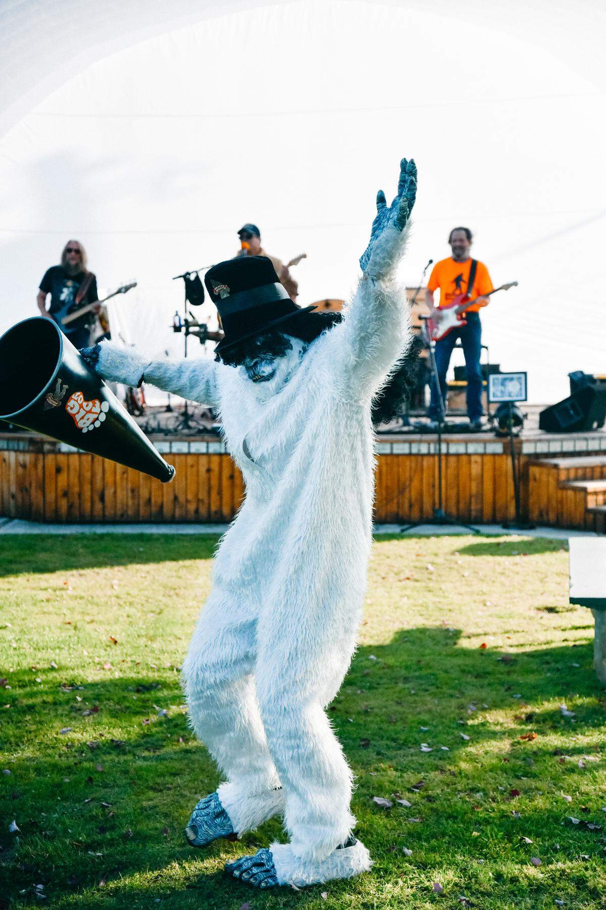 An attendee wearing a sasquatch costume at the Skagit BigFoot Fest 2023 in Mount Vernon, Wash.