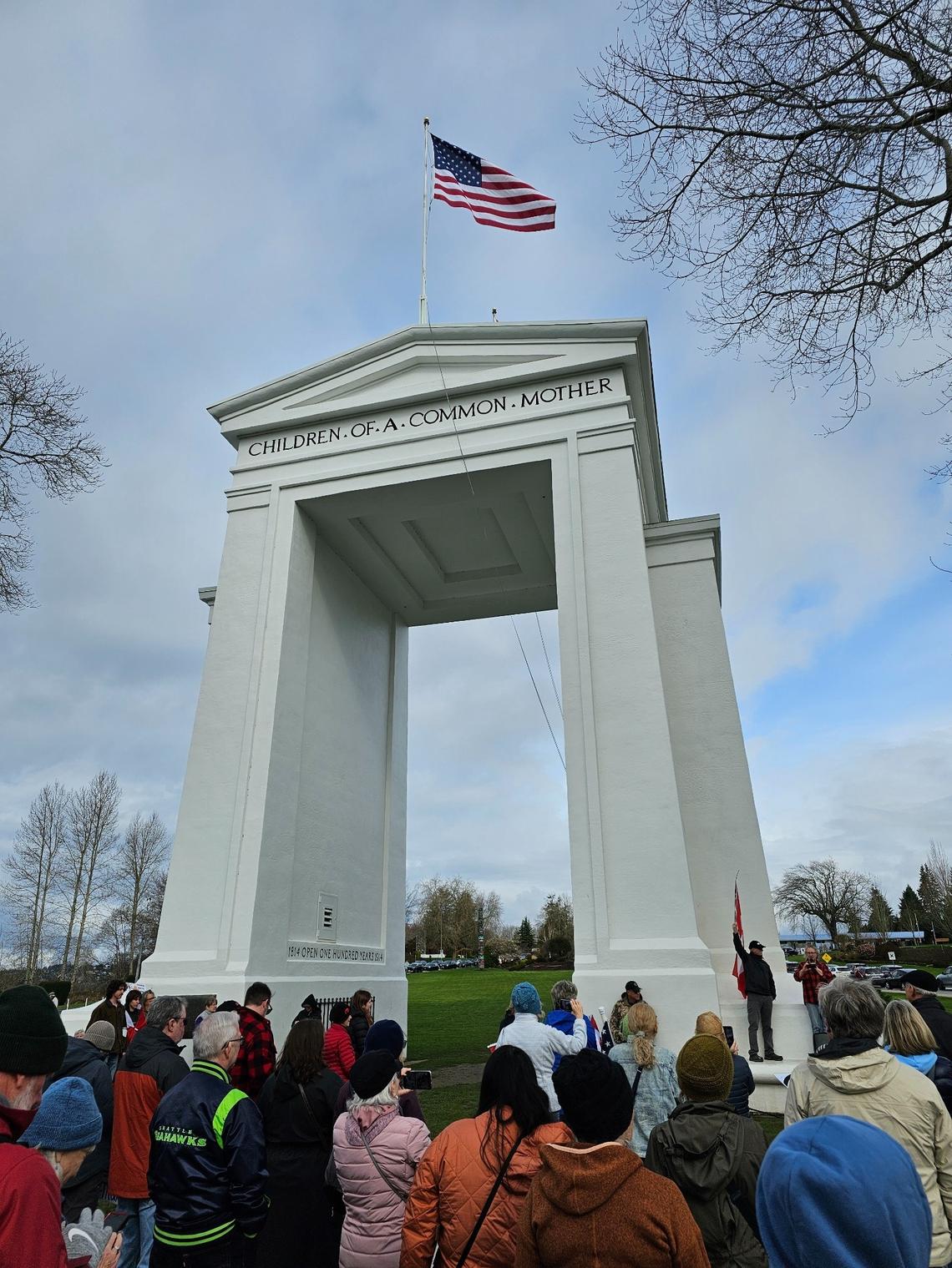 Hundreds of U.S. and Canadian residents have been meeting from noon to 2 p.m. Saturdays at the Peace Arch park in Blaine for “Peace, love and a handshake” amid tensions between the two governments. The most recent event was March 22.