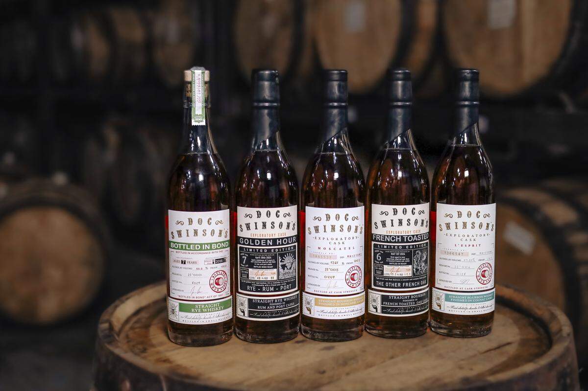 Award-winning whiskeys from Doc Swinson’s that won medals at the 2024 San Francisco World Spirits Competition.